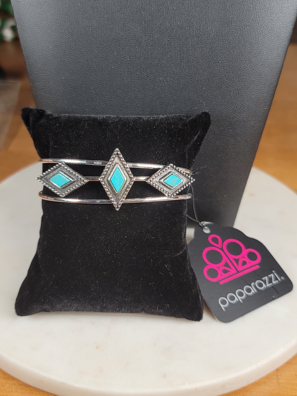 paparazzi Silver Turquoise Diamond-Accent Cuff Bracelet